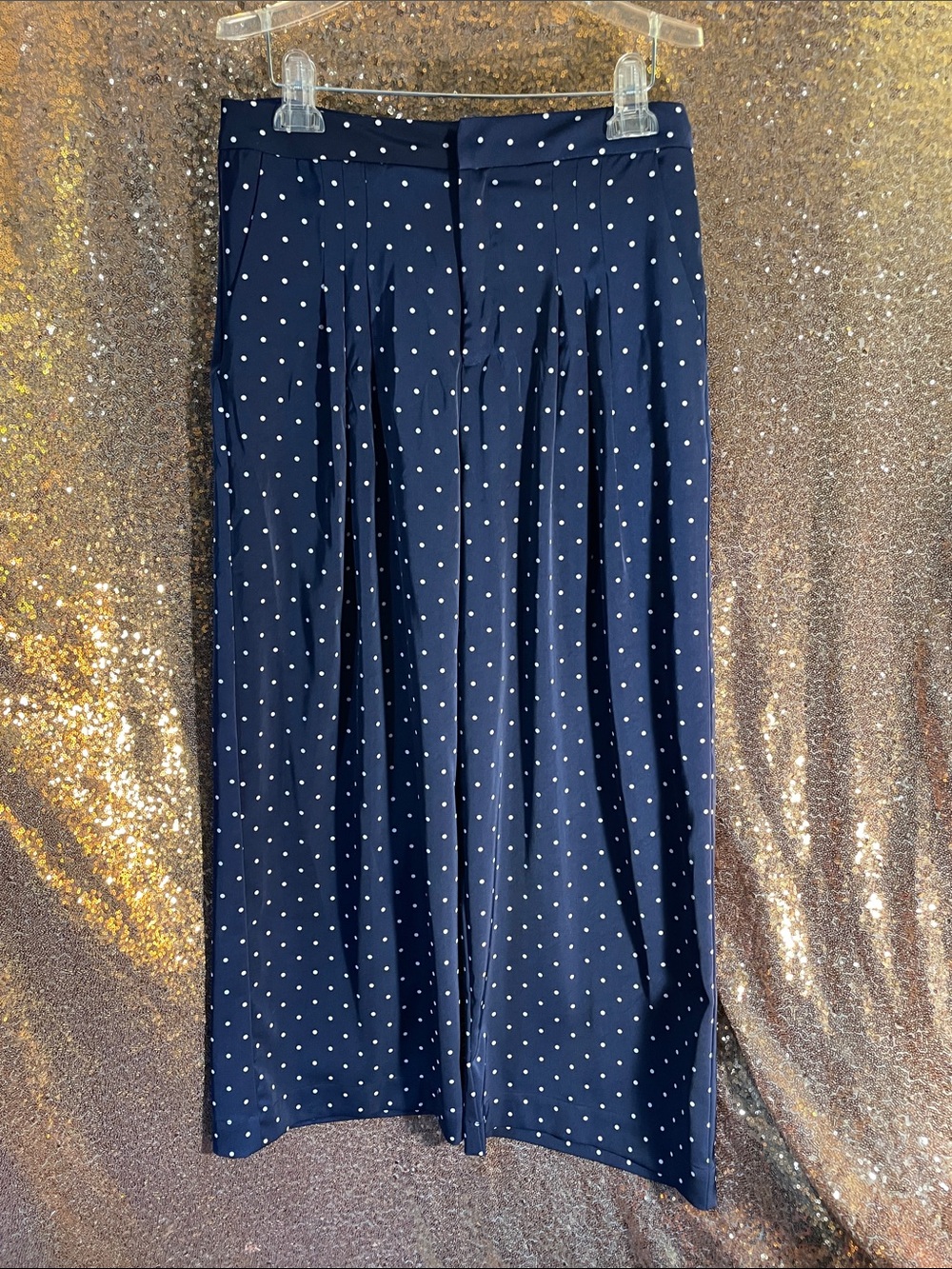 Polka Dot Navy Wide-Leg Trousers